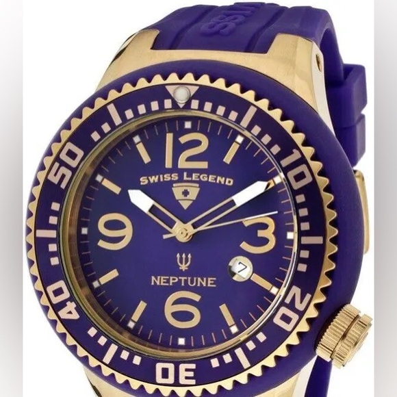Swiss Legend Neptune Purple Silicone Strap Men`s Watch - Picture 1 of 3